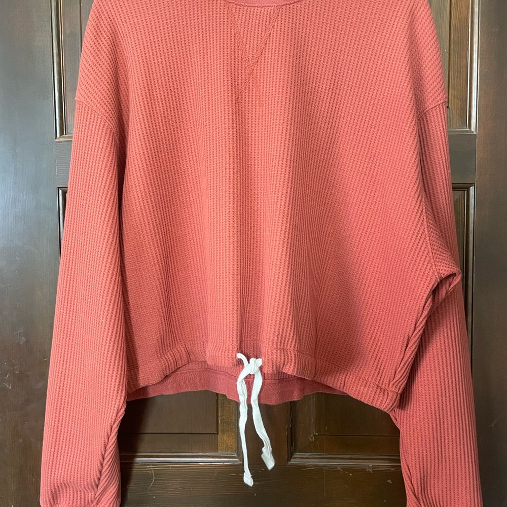 Red Waffle Knit Crop Pullover